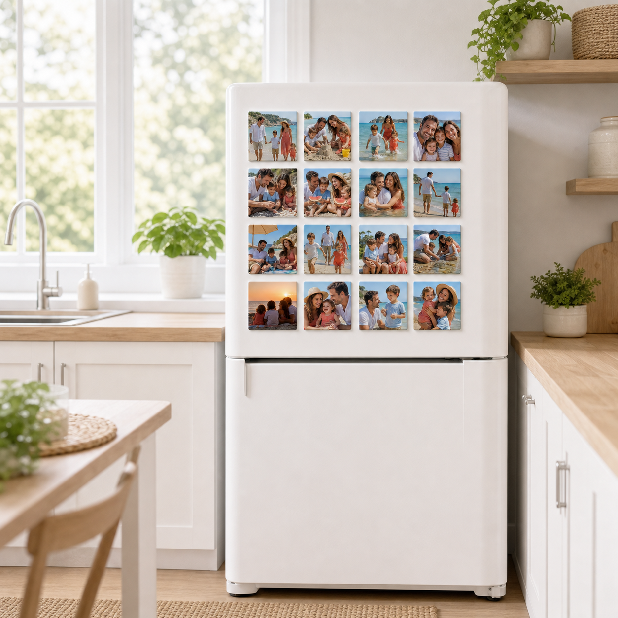 A colourful collection of sixteen family photo magnets