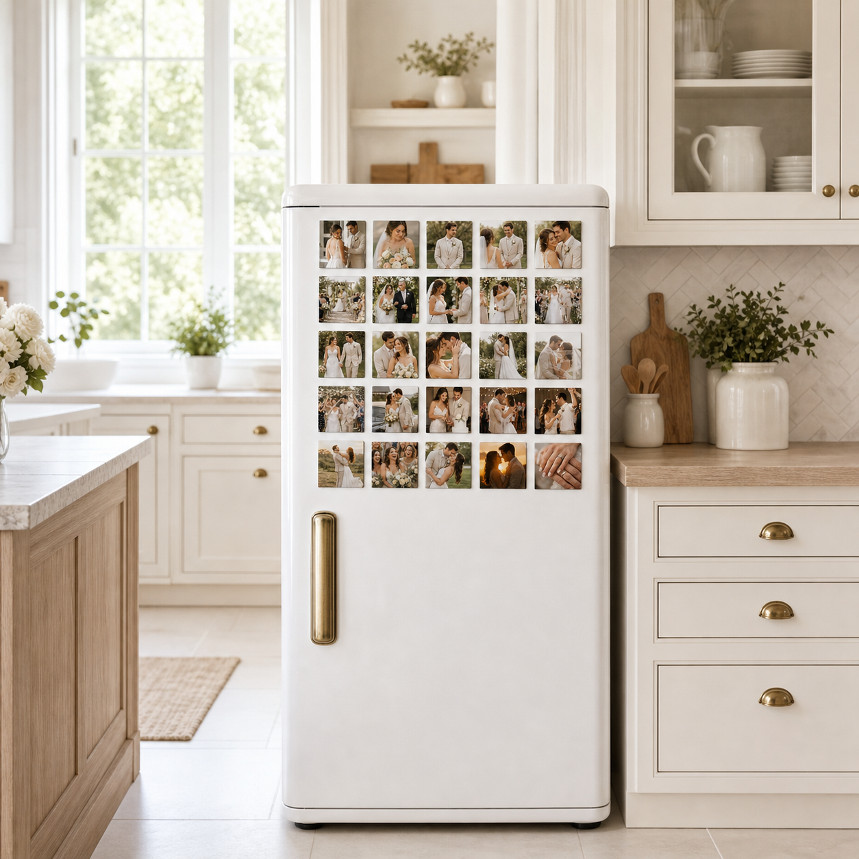 A collection of twenty-five wedding photo magnets